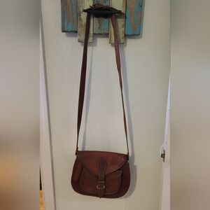 Brown Leather Crossbody Satchel Bag